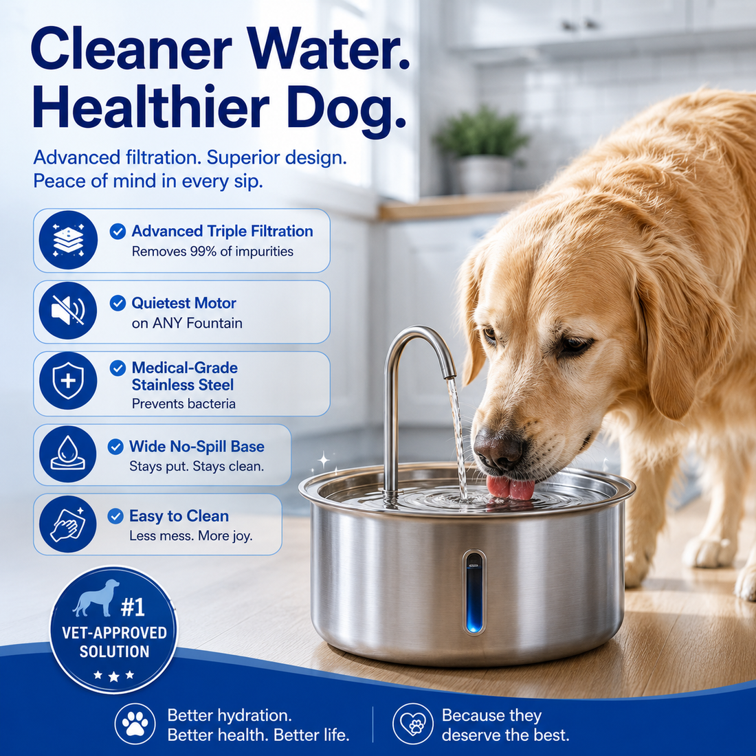 4L Water Drop Large Capacity Pet Stainless Steel Water Dispenser