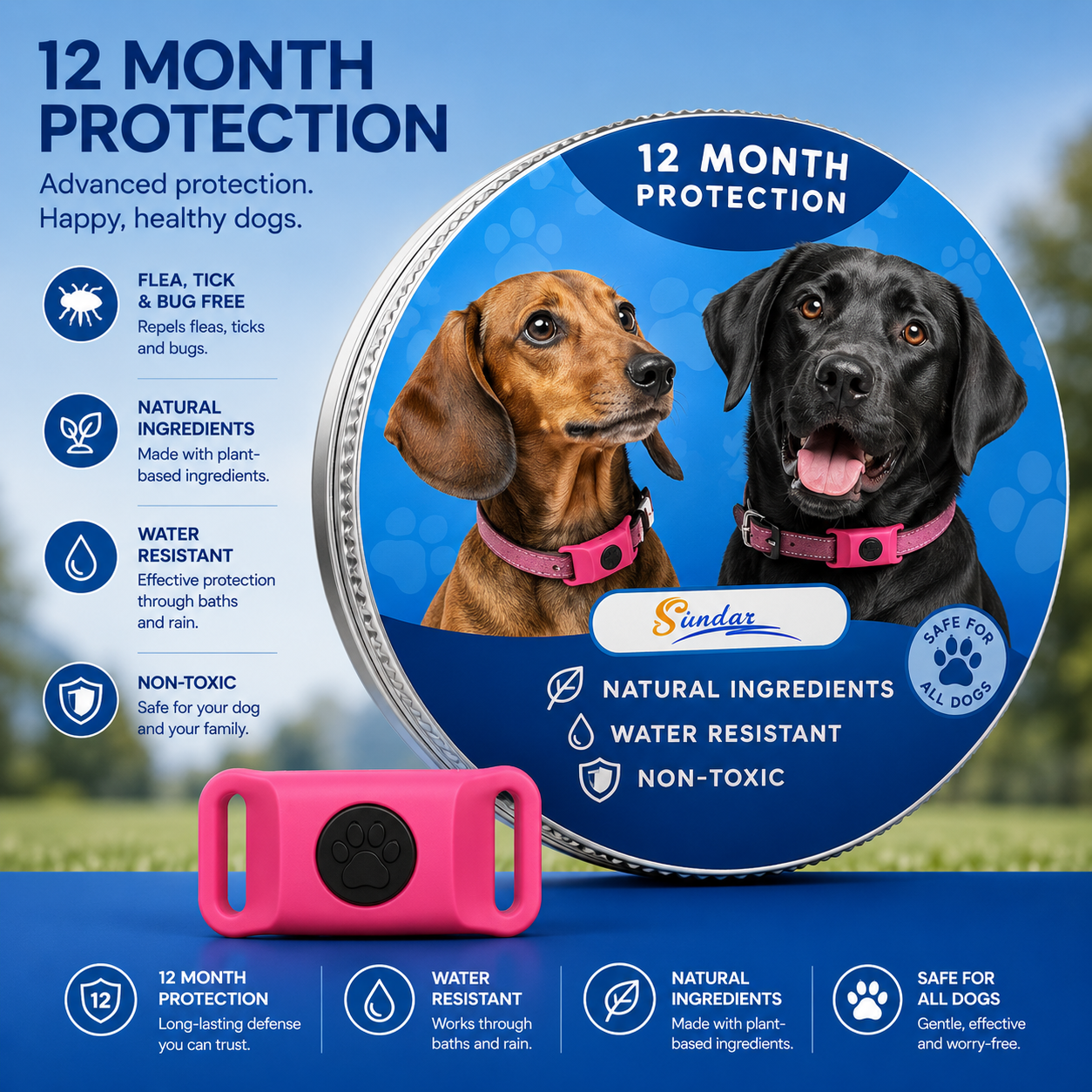 Adjustable Flea & Tick Protection Collar for Dogs – All-Season Anti-Tick Pet Collar