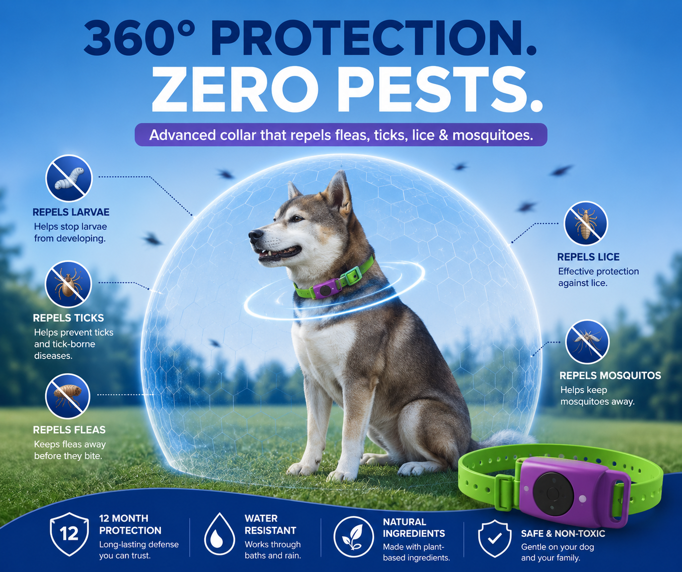 Adjustable Flea & Tick Protection Collar for Dogs – All-Season Anti-Tick Pet Collar