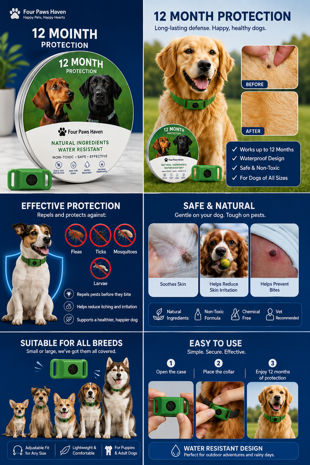 Adjustable Flea & Tick Protection Collar for Dogs – All-Season Anti-Tick Pet Collar