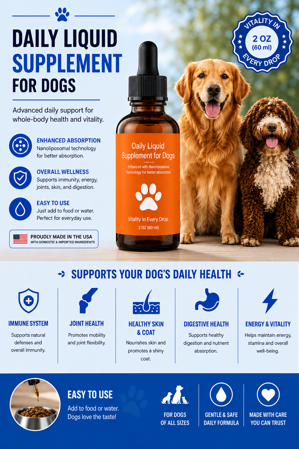 Daily Liquid Multivitamin Supplement for Dogs – Immune, Skin & Overall Health Support