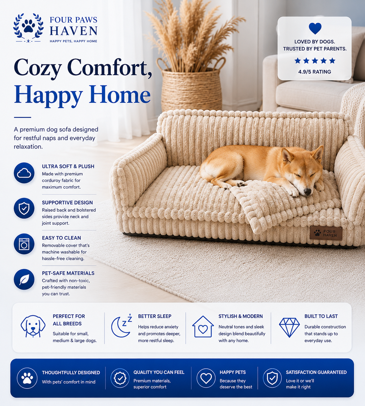 Luxury Pet Sofa Bed – All-Season Warm & Cozy Dog Kennel Cat Nest Cushion