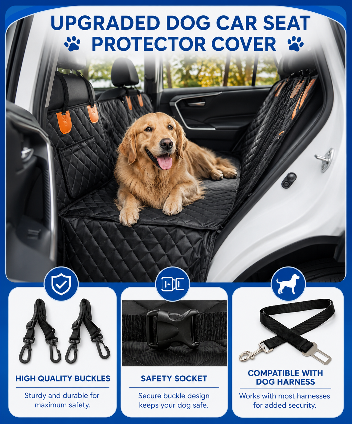 Hard-Bottom Dog Car Seat Cover — Waterproof Backseat Hammock & Seat Extender