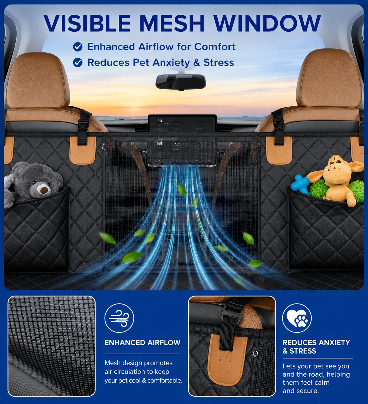 Hard-Bottom Dog Car Seat Cover — Waterproof Backseat Hammock & Seat Extender