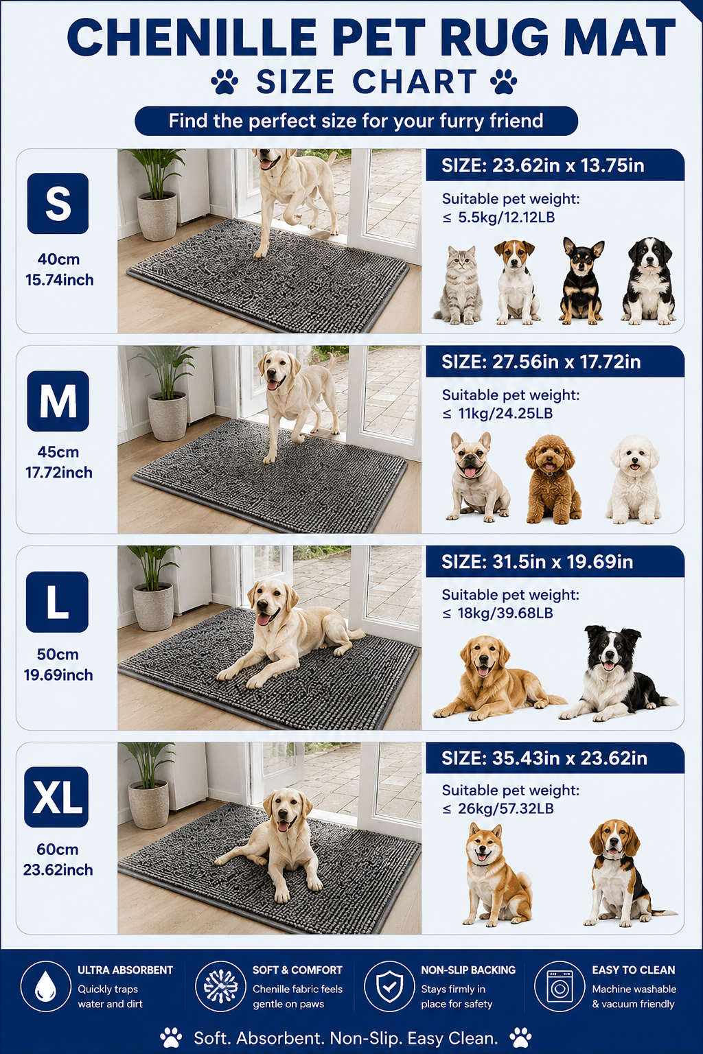 Non-Slip Absorbent Bathroom & Door Rug for Dogs & Cats